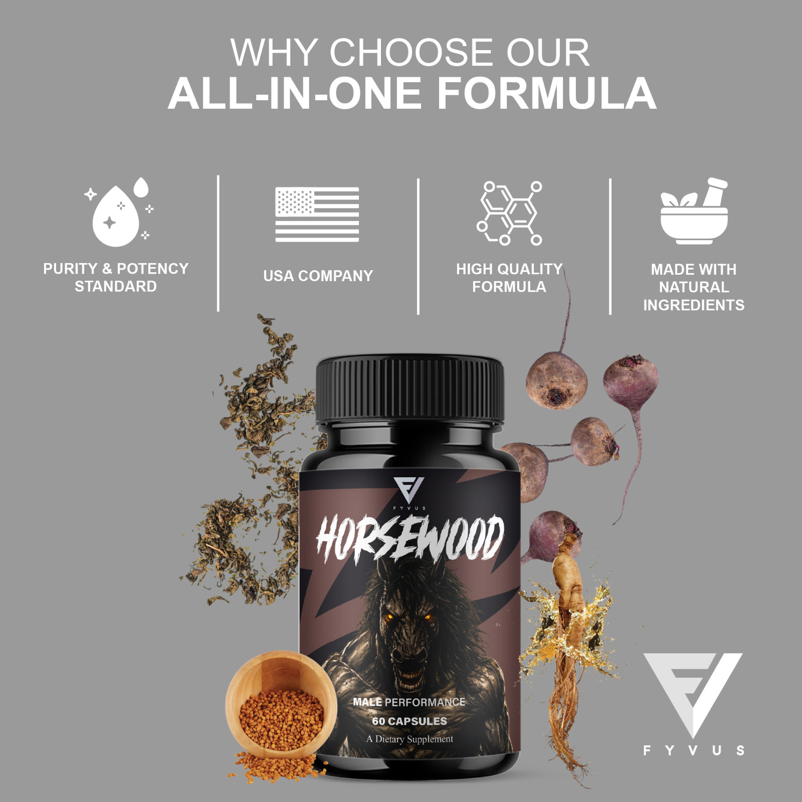 (3 Pack) Horsewood Male Support Supplement, Horse Wood Male Pills (180 Capsules)