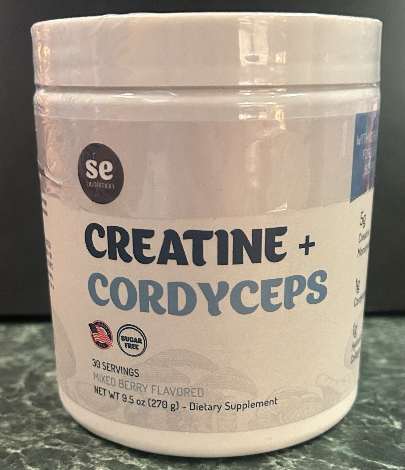 se nutrition Creatine + Cordyceps Powder Sugar Free Mixed Berry 9.5 oz
