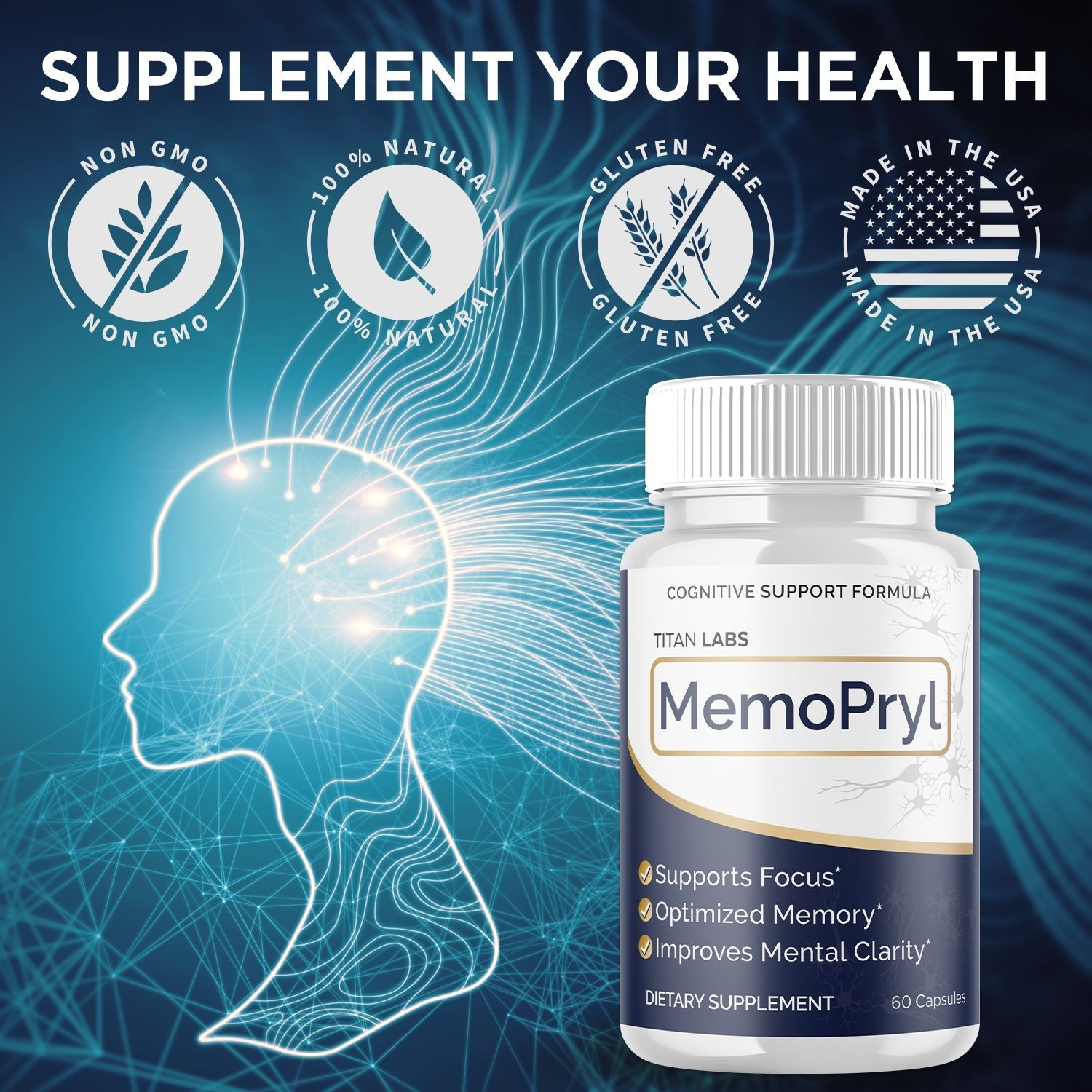 (3 Pack) MemoPryl Nootropic All Natural Brain Supplement Memo Pryl 180 Capsules