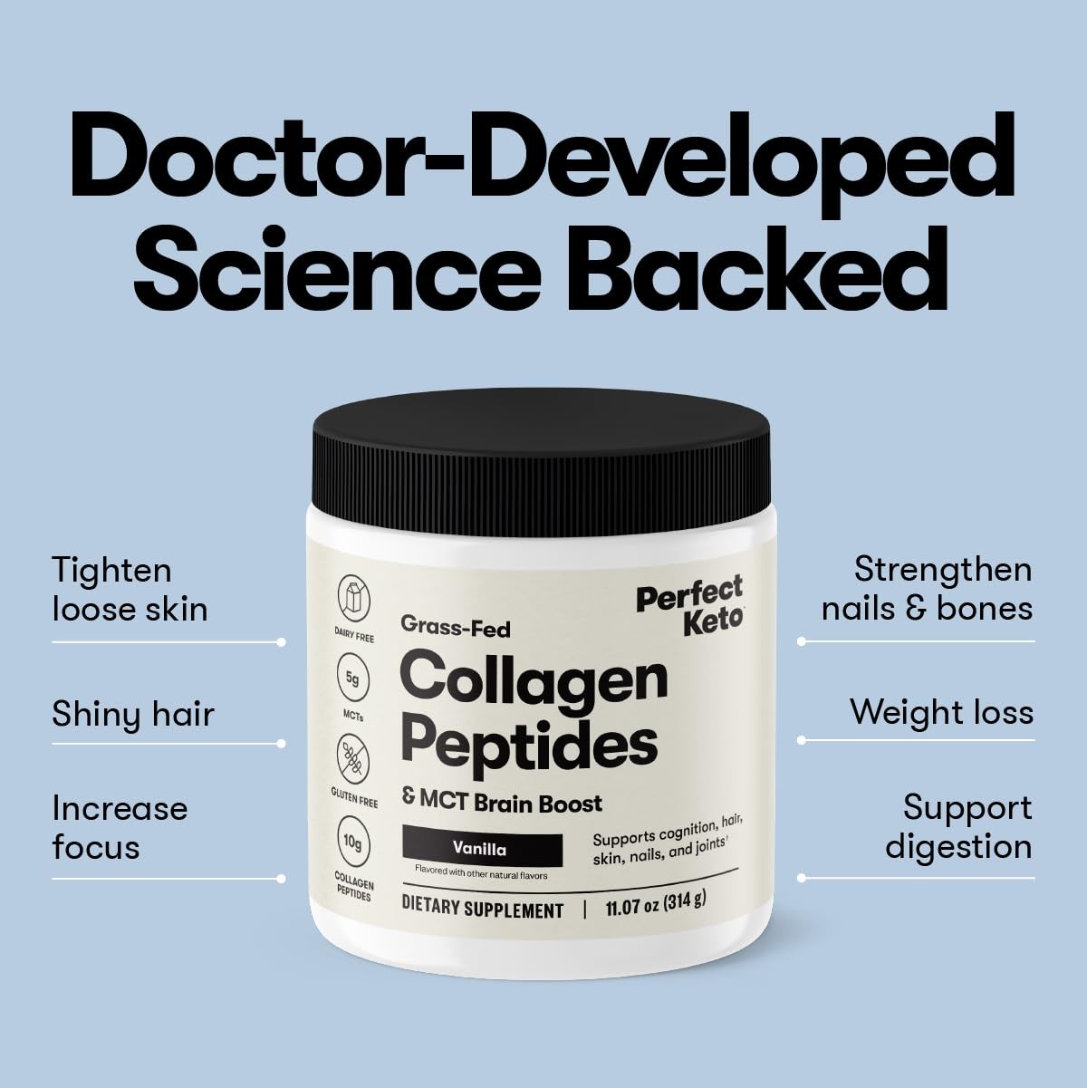 Perfect Keto Collagen Peptides, 10.6 Ounce (Pack of 1), Unflavored