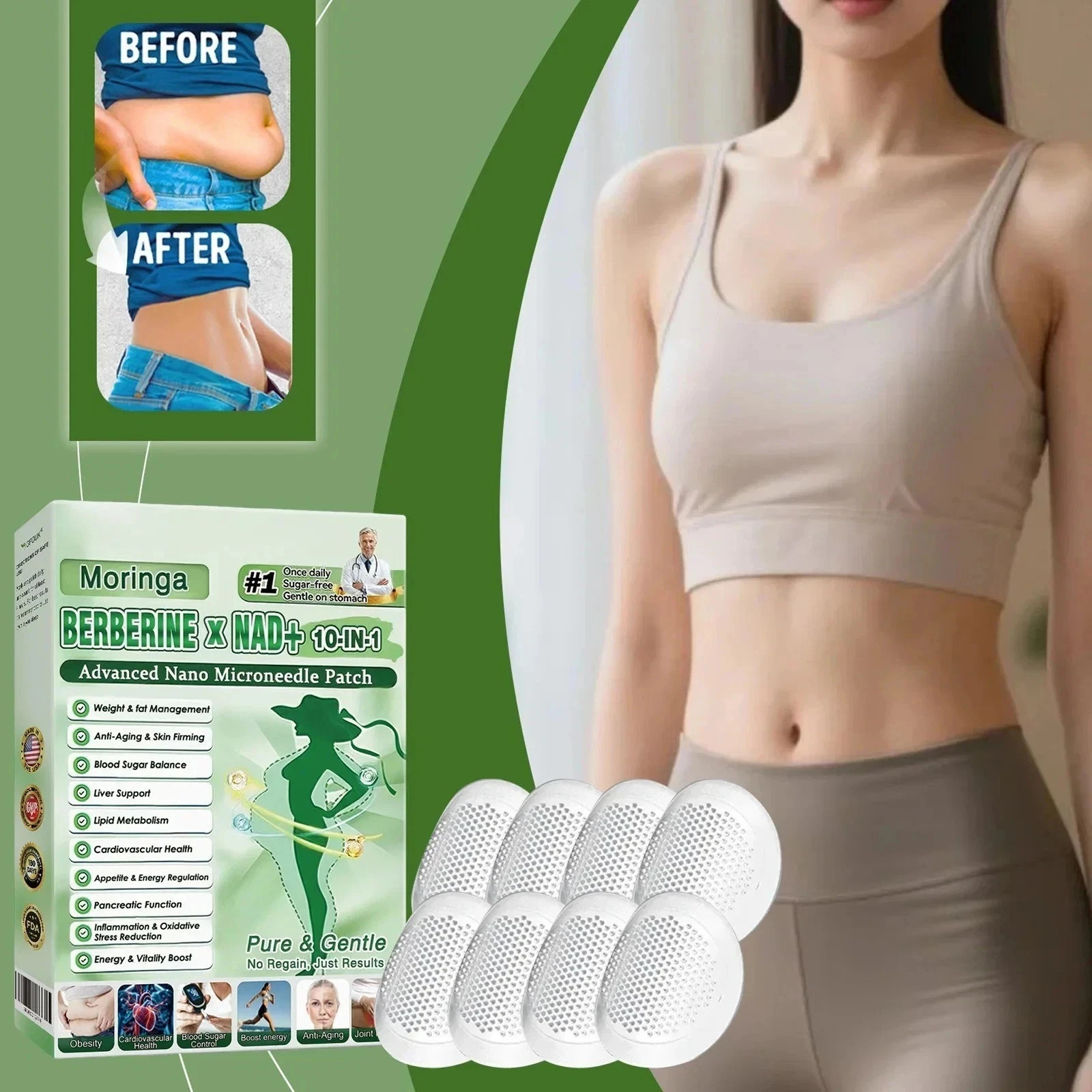50% OFF Moringa Berberine x NAD+ 10-in-1 Advanced Nano Microneedle Patches New**