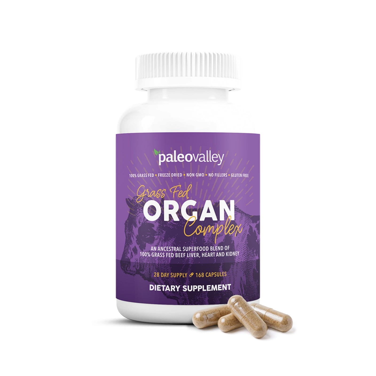 Grass-Fed Beef Organ Complex – Freeze-Dried Liver, Heart & Kidney Blend, 1 Bottl