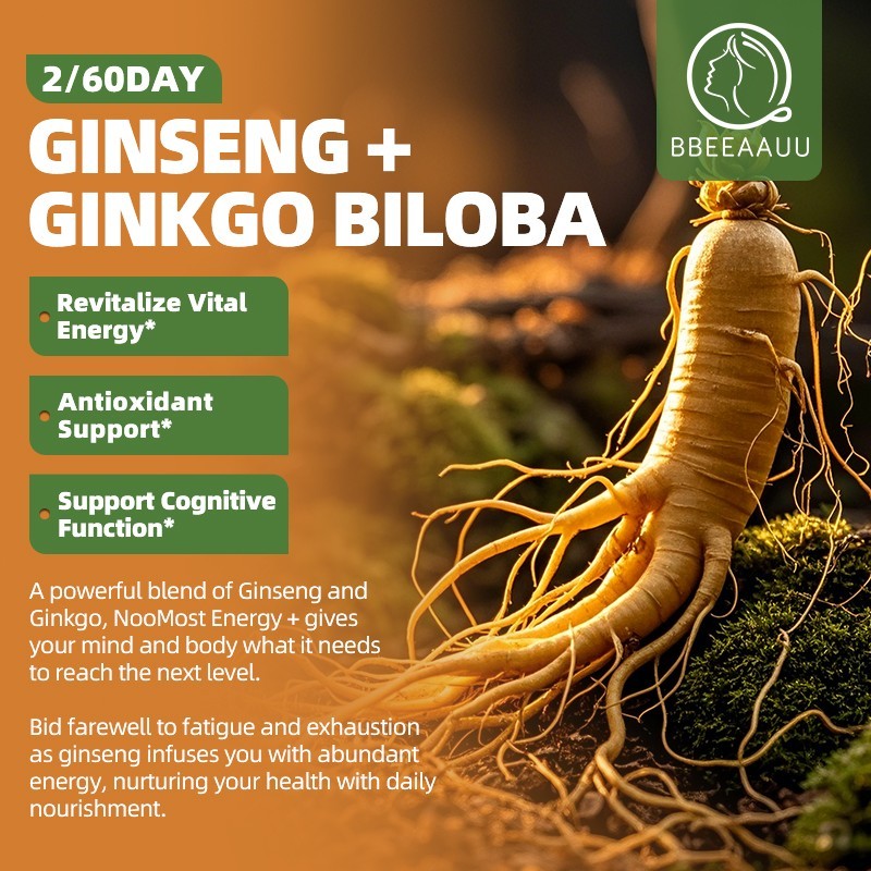 Panax Ginseng + Ginkgo Biloba & Ashwagandha Capsules High Strength Energy Focus