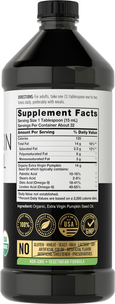 Pumpkin Seed Oil | 16 oz Organic Cold Pressed | Pure, Extra Virgin | by Carlyle