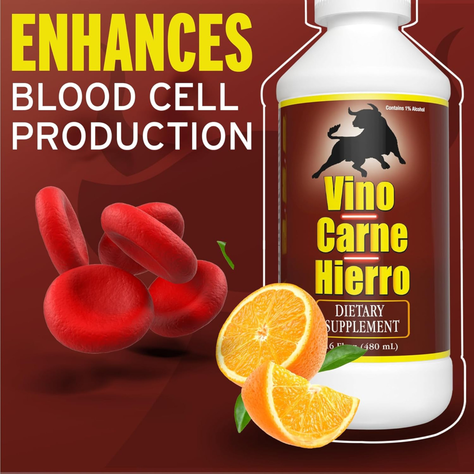 Menper Vino Carne Hierro Supplement with Iron & B Vitamins – 16 fl oz (3-Pack)