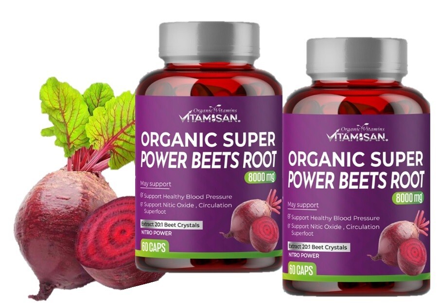 2 Organic Vitamins Beet Root Powder 8000mg Caps Nitric Oxide Booster Superfood