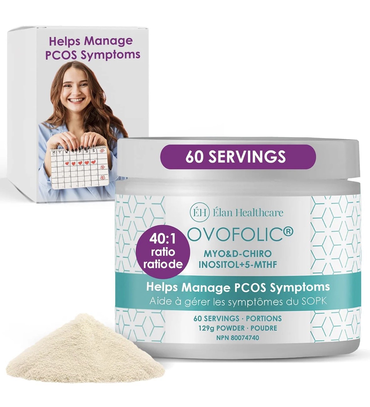 Ovofolic® 60 servings Myo-Inositol & D-Chiro Inositol 40:1 Ratio Elan PCOS women