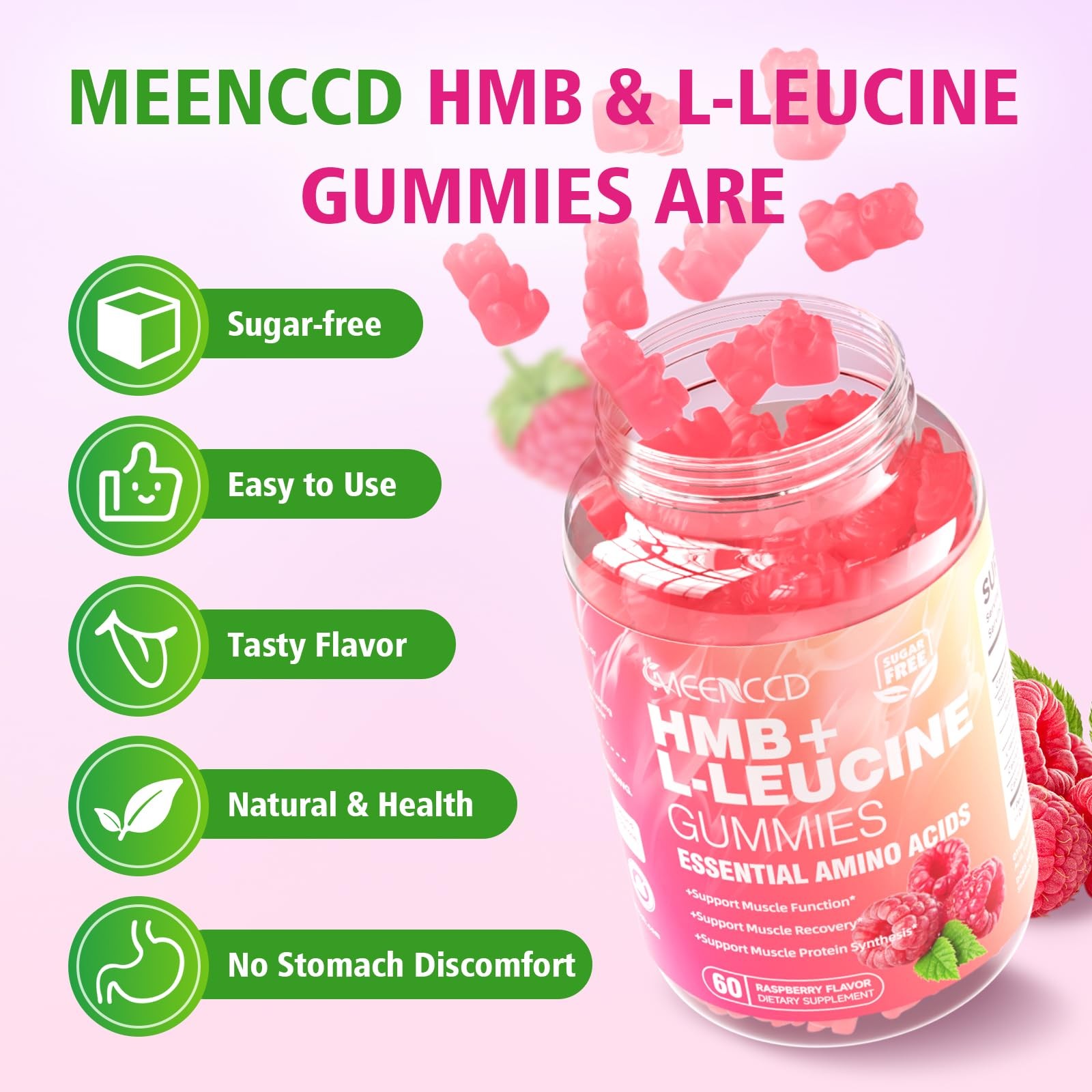 MEENCCD HMB and L-Leucine Gummies, Leucine Amino 60 Count (Pack of 1)