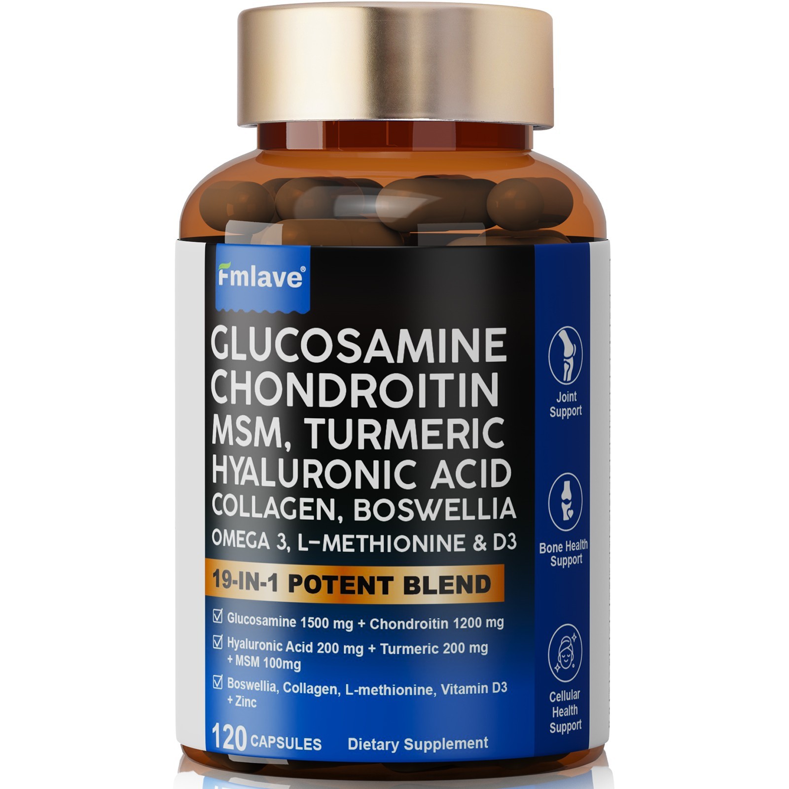 Glucosamine Chondroitin Collagen Hyaluronic Acid MSM Turmeric Joint Support 120c