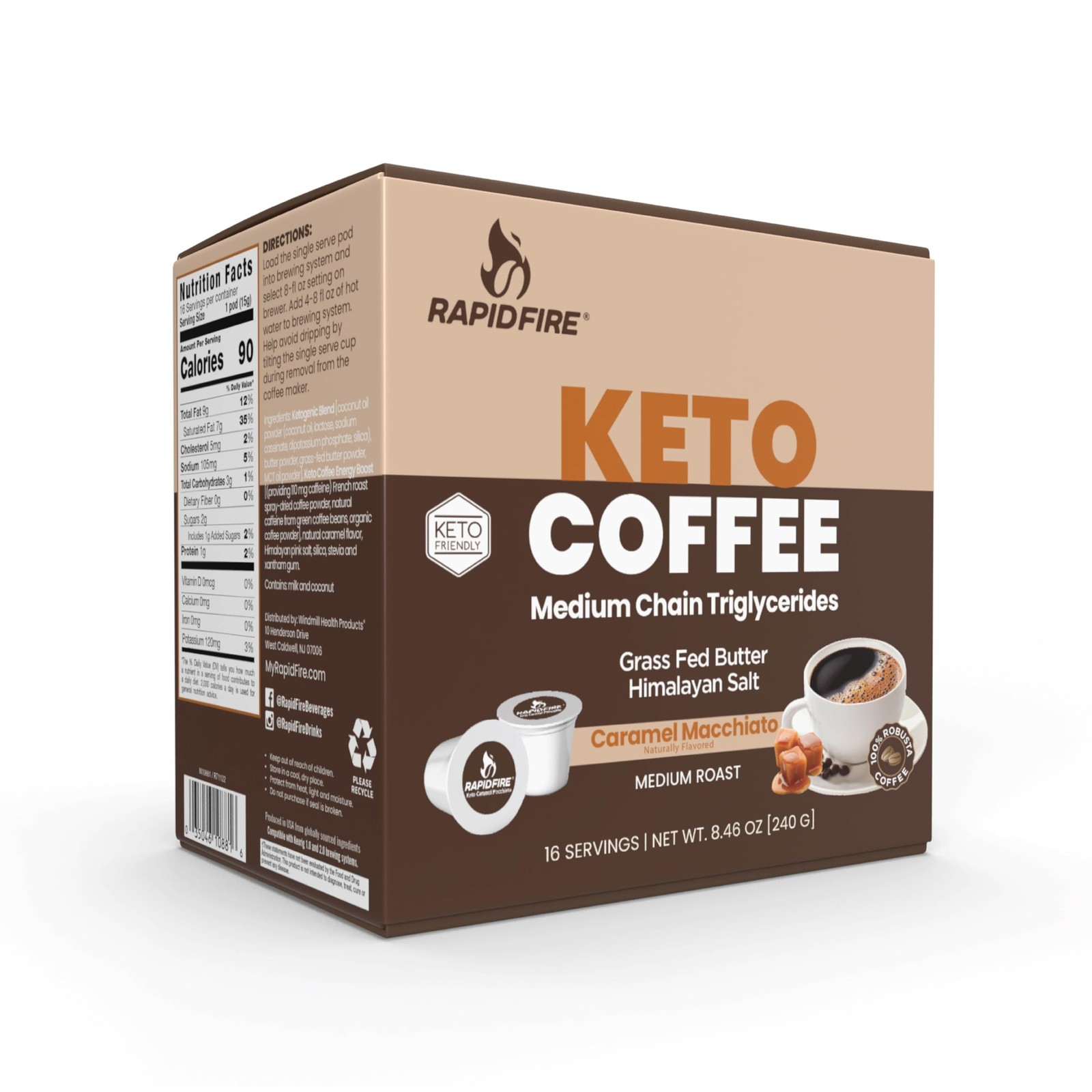 Rapidfire Caramel Macchiato Ketogenic High Performance Keto Coffee Pods, Supp…