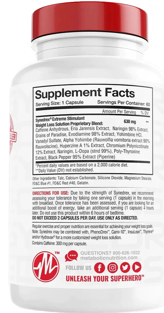 WEIGHT LOSS Thermogenic FAST FAT BURNER Synedrex 180 CAPS (3 x 60) FREE SHIP