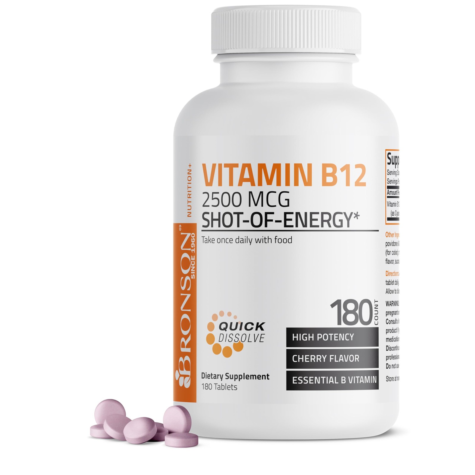 Vitamin B12 2500mcg Shot of Energy Fast Dissolve 180 Count (Pack 1)