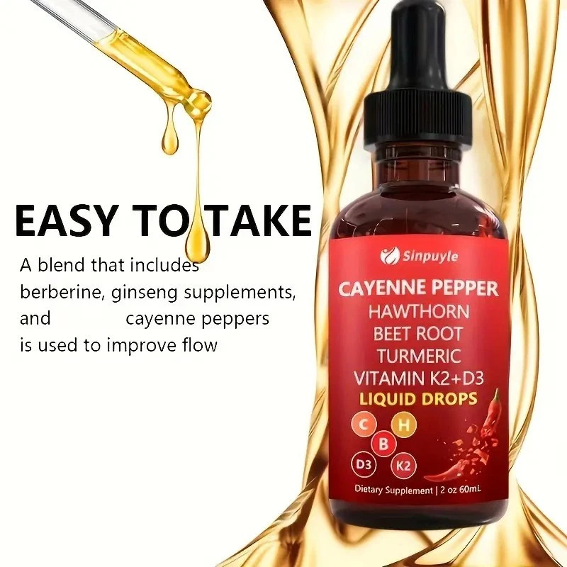 2Pack Cayenne Pepper Hawthorn Beet Root Turmeric Vitamin K2+D3 Liquid Drops