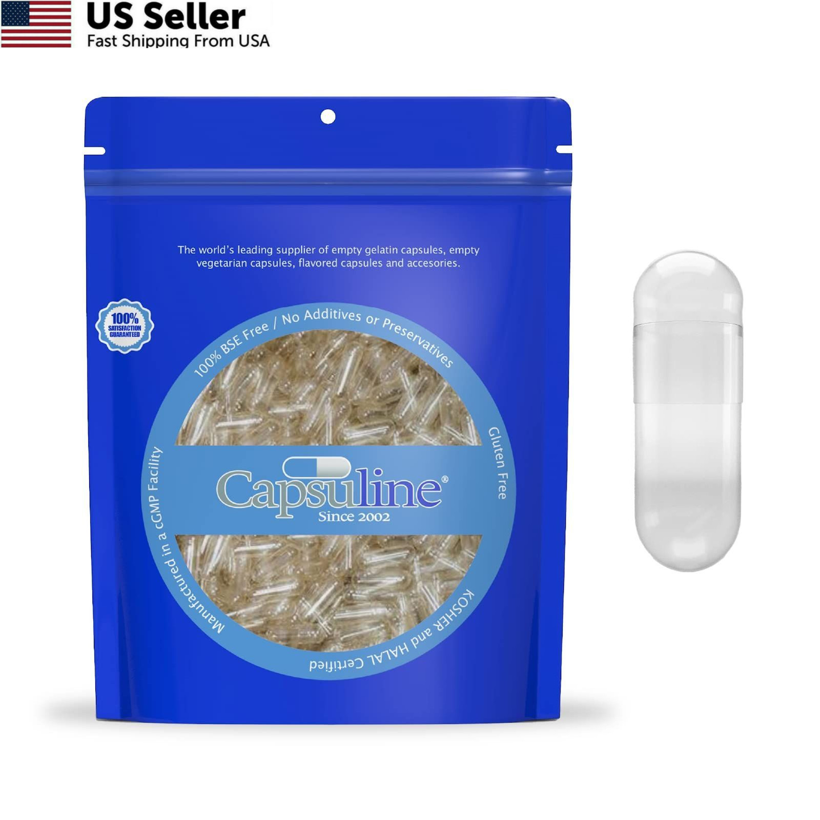 Capsuline Size 000 Empty Gelatin Capsules Clear Bovine Pill DIY Filling 500c USA
