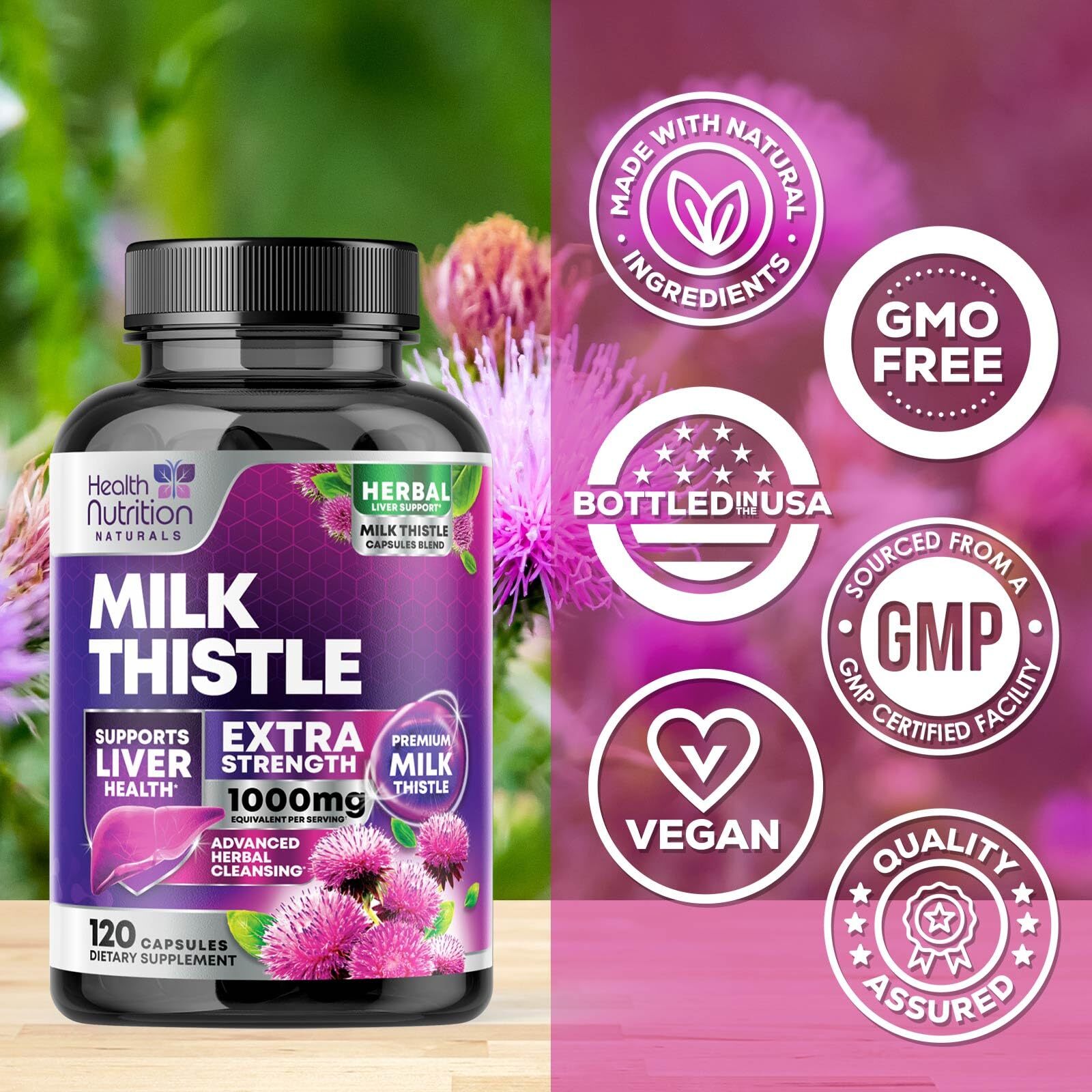 Milk Thistle Supplement for Liver Detox and Cleanse 1000mg, Milk Thistle Extract