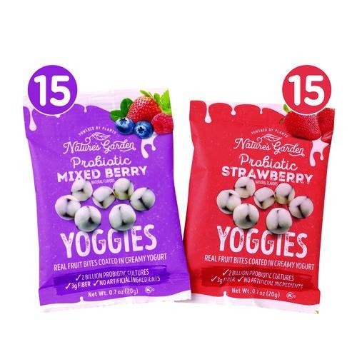 Nature’s Garden Probiotic Yoggies, Assorted Flavors, 0.7 oz Bag, 30/Carton