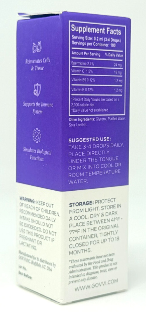 Govvi GO VIVA Spermidine Complex Longevity Support, 20ml NEW IN BOX, EXP: 3/2027