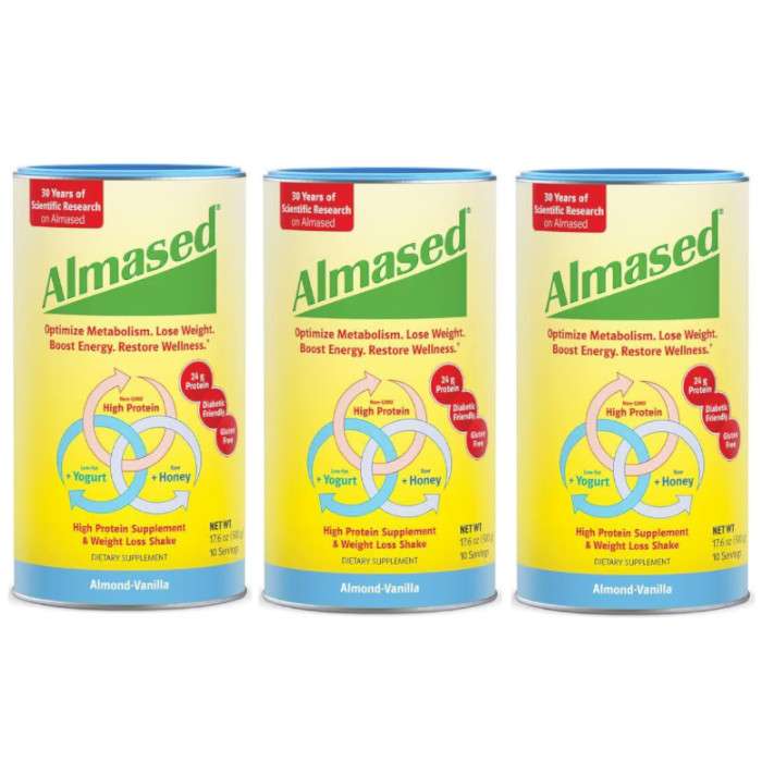 Almased Weight loss & Metabolic Health Supplement Almond-Vanilla 17.6 oz, 3 Pack