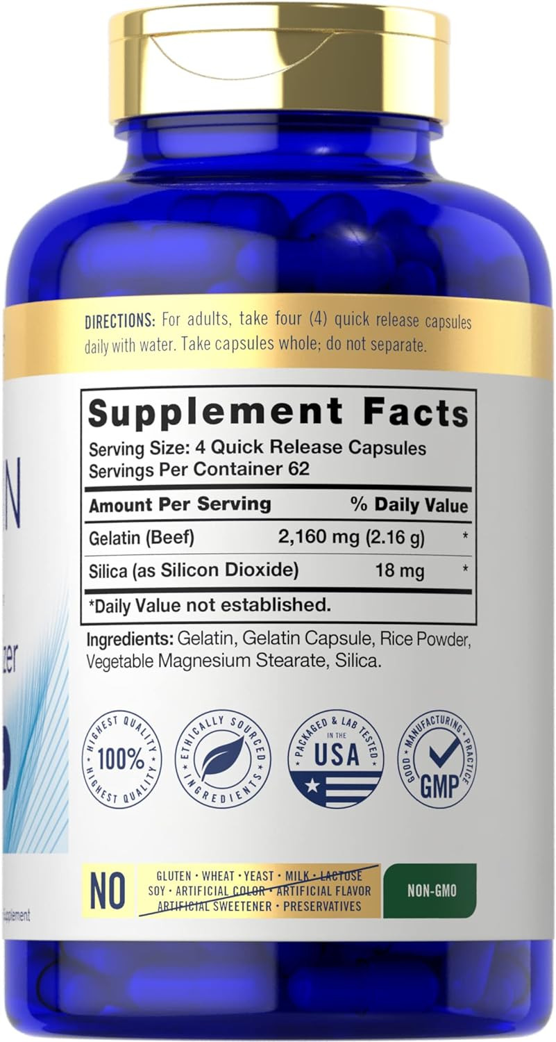 Gelatin Capsules 2160 Mg with Silica Optimizer 250 Count Non-Gmo, and Gluten Fre