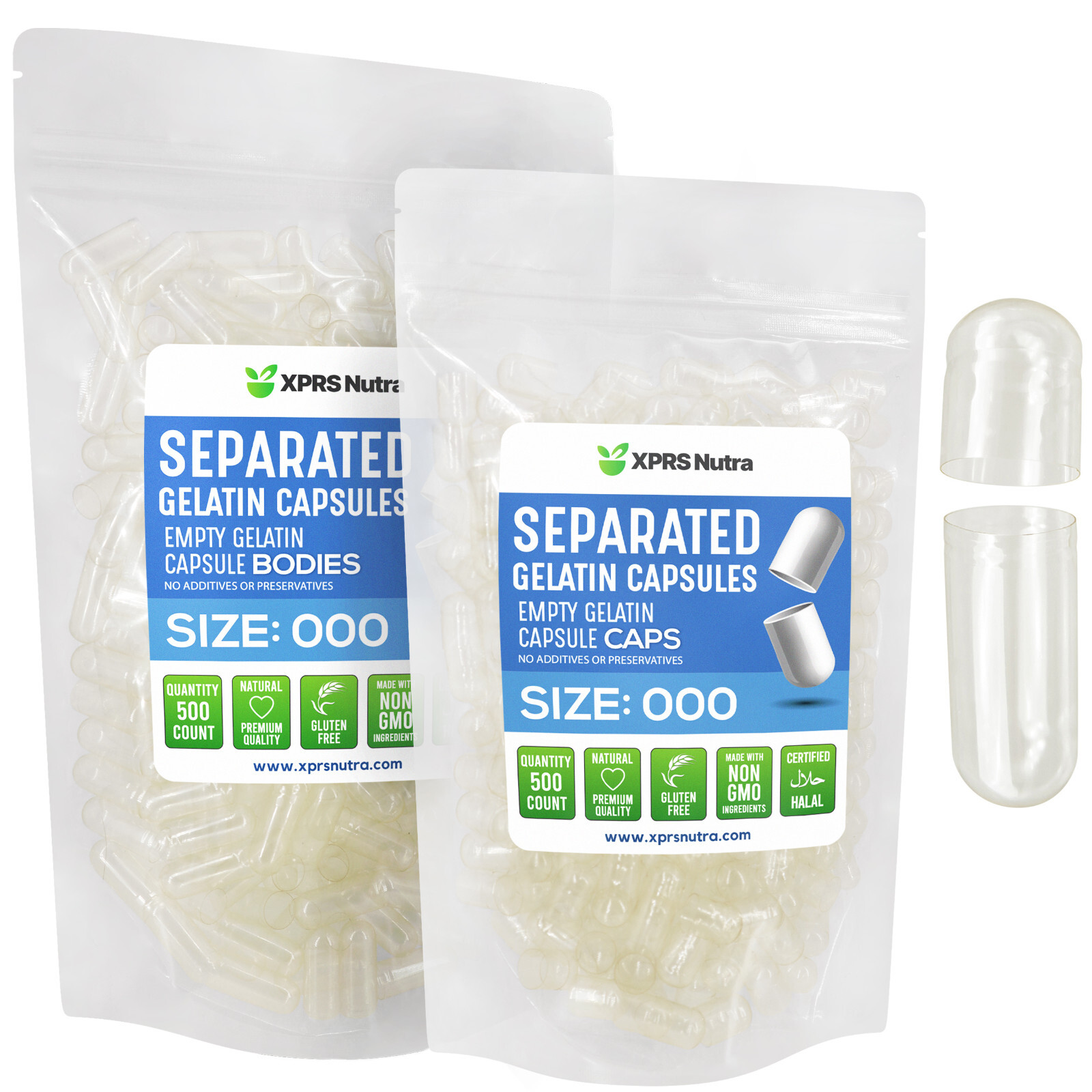 Size 000 Separated Clear Empty Gelatin Capsules Gelcaps Kosher Caps Pills