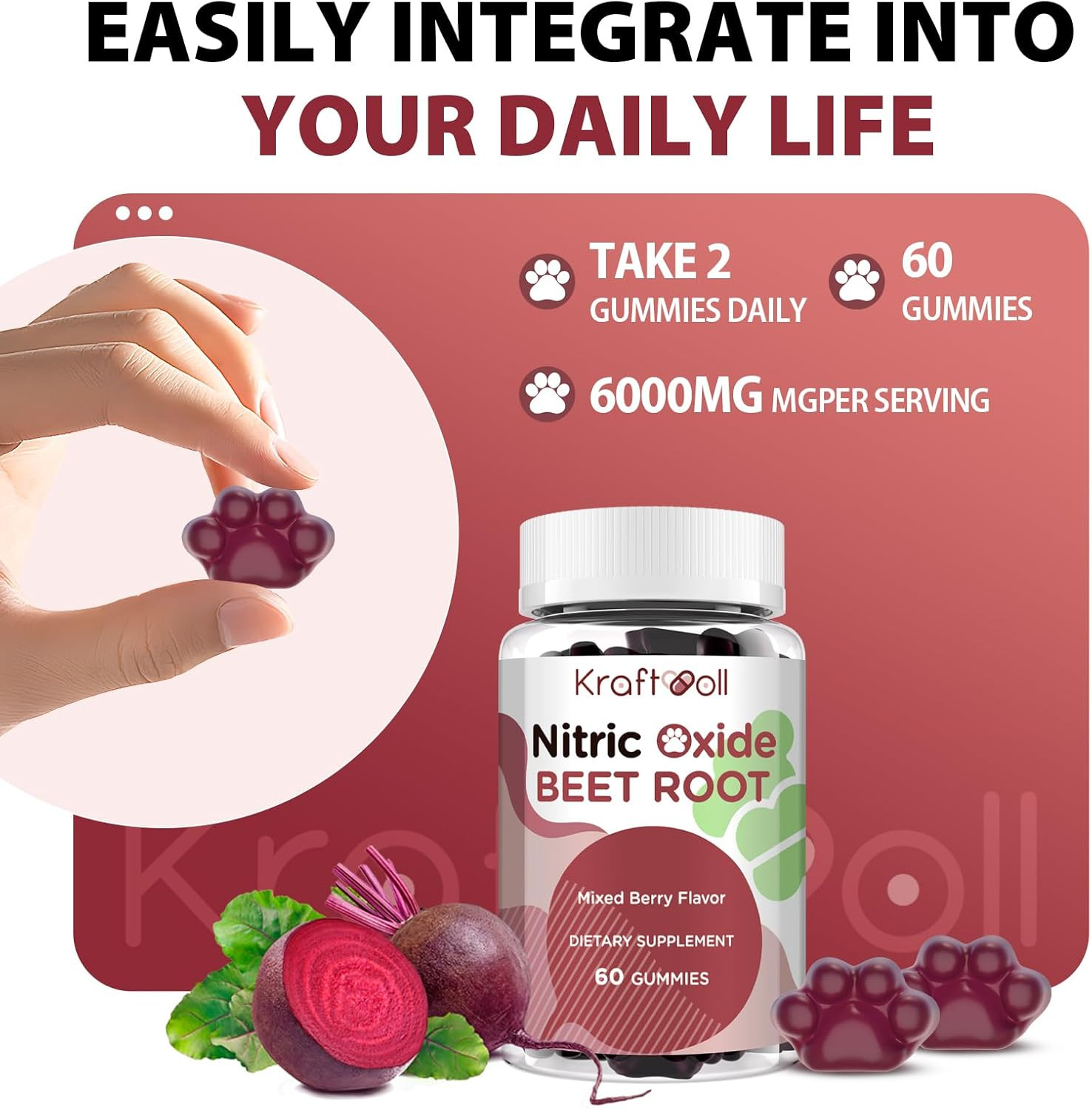 Beet Root Gummies 6000Mg – Nitric Oxide Booster with Grape Seed, Pomegranate, Vi