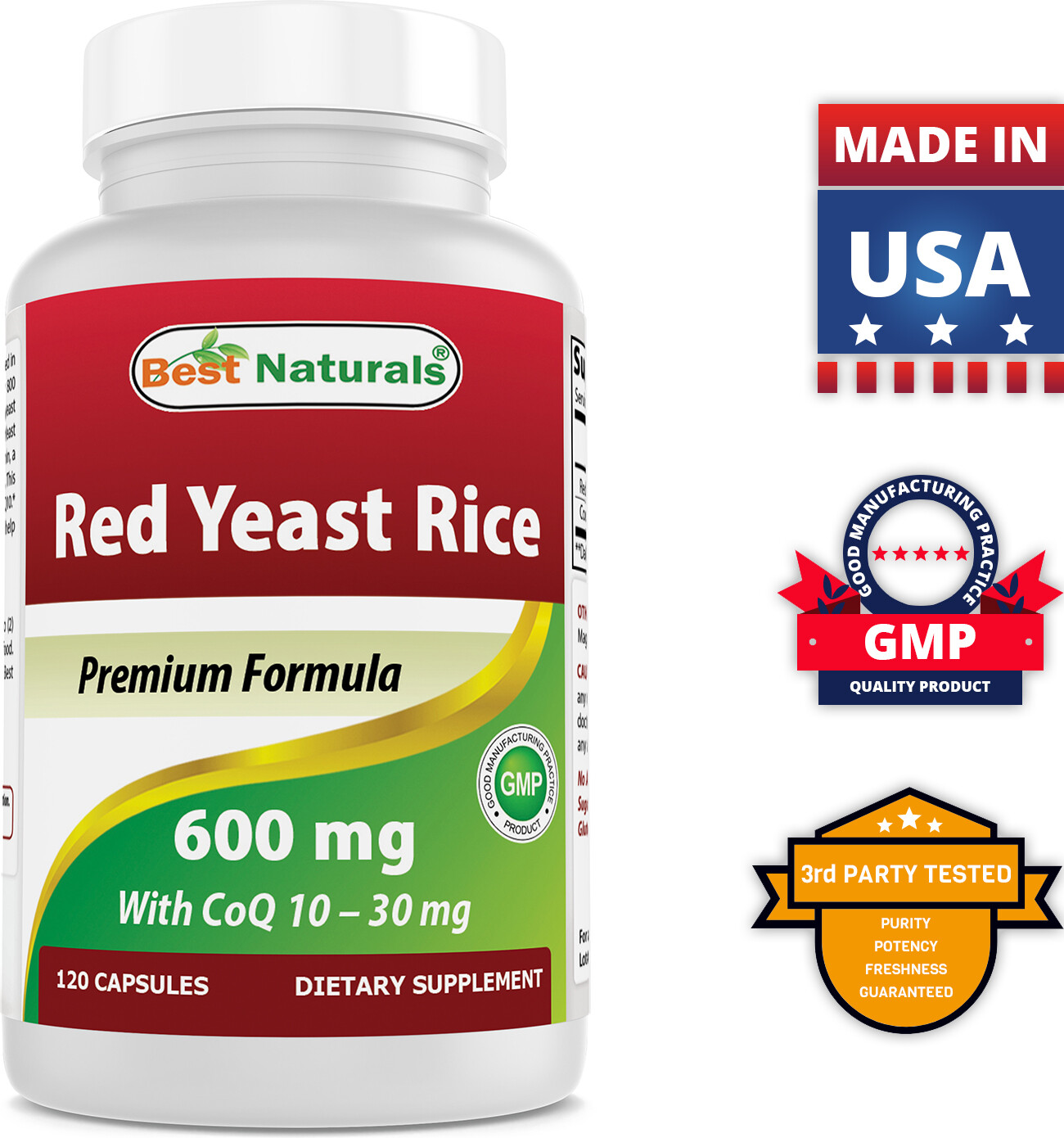 3 Pack Best Naturals Red Yeast Rice with CoQ10 120 Capsules