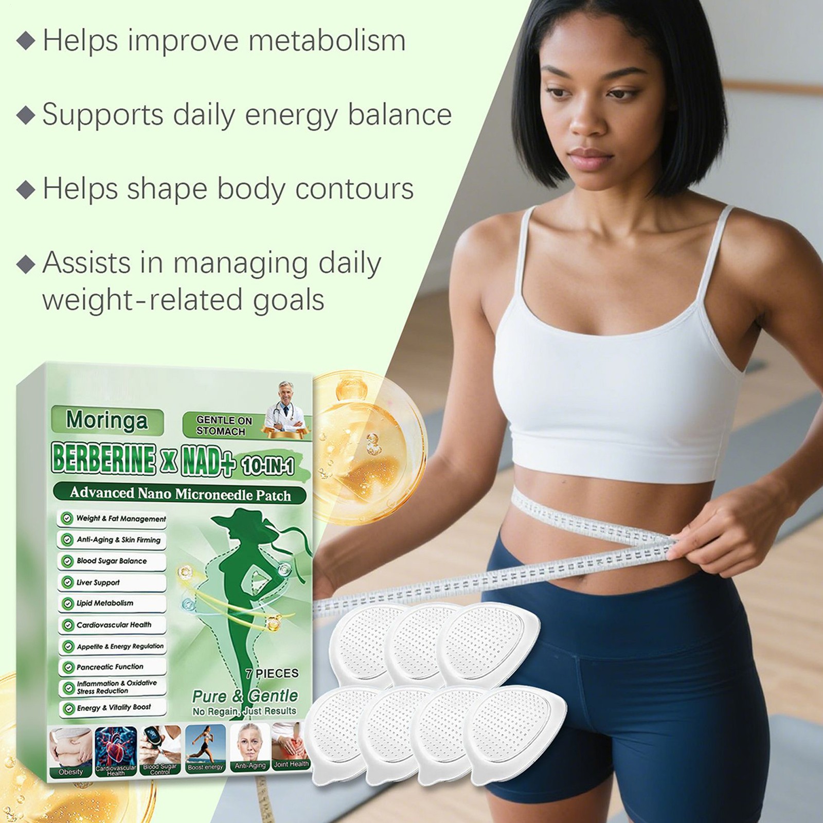 10-IN-1 Advanced Moringa Berberine Nano Microneedle Fat Burner Patch 7pcs Box
