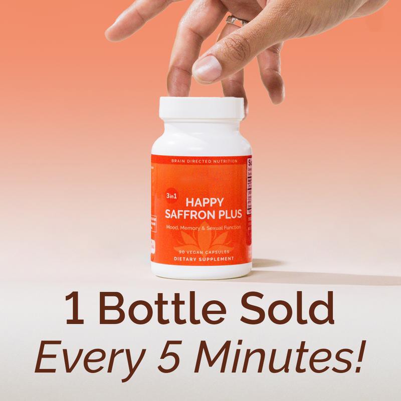 1-3X Happy Saffron Plus, 90 Vegan Capsules with Saffron Extract, Curcumin Zinc &