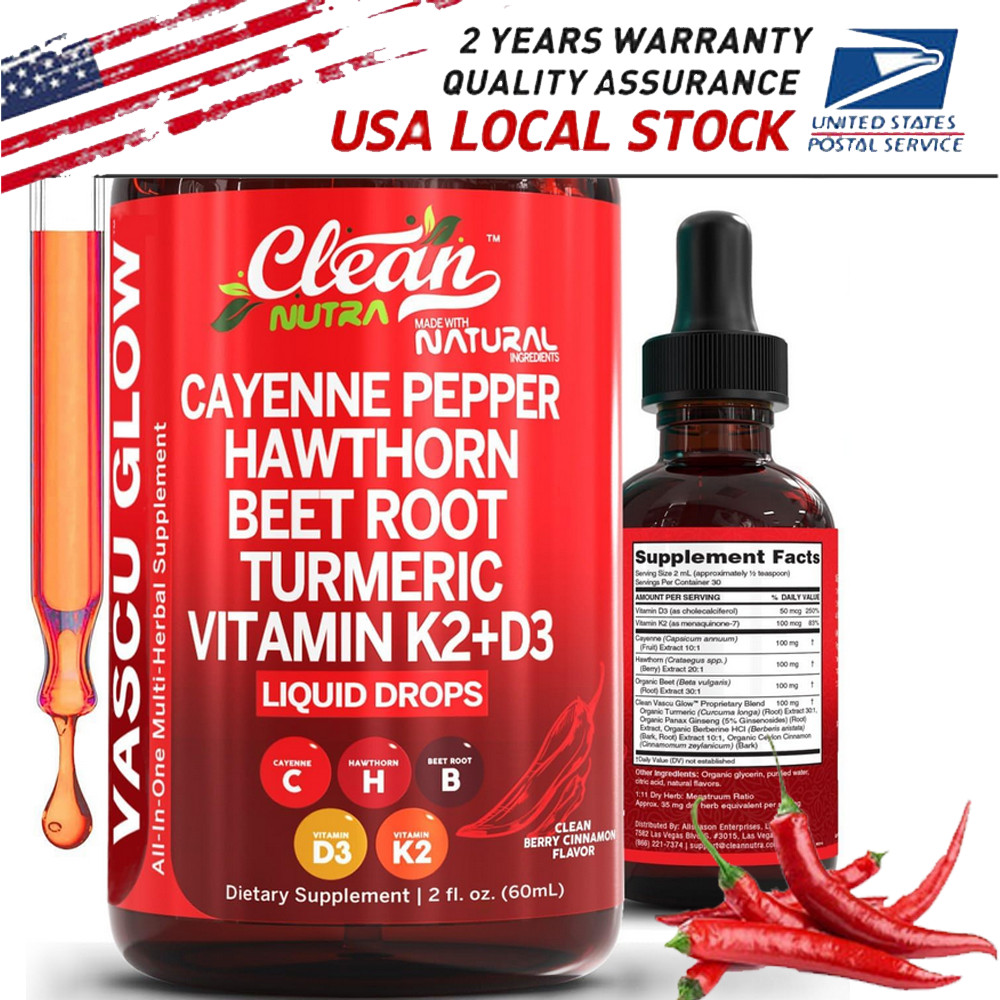 60ML Cayenne Pepper Hawthorn Beet Root Turmeric Vitamin K2+D3 Liquid Drops Top