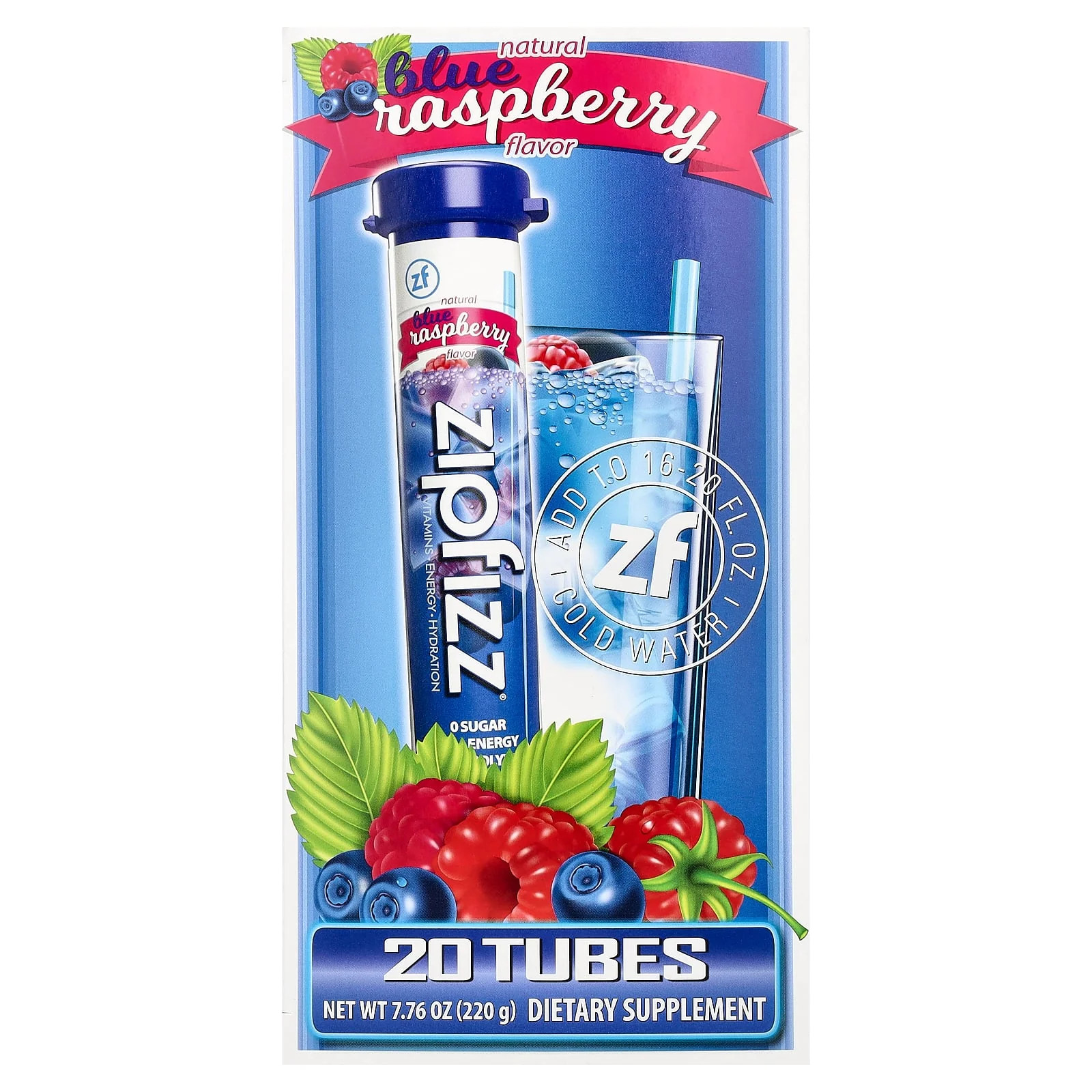 2 X Zipfizz, Energy Drink Mix, Blue Raspberry, 20 Tubes, 0.39 oz (11 g) Each