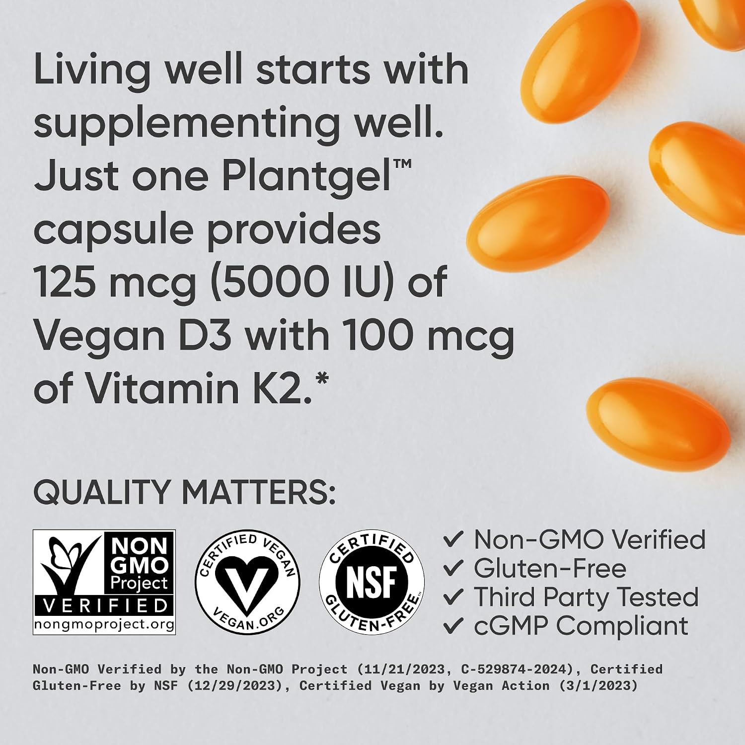 Sports Research Vitamin D3 K2 Plant Based 5000iu 120ct
