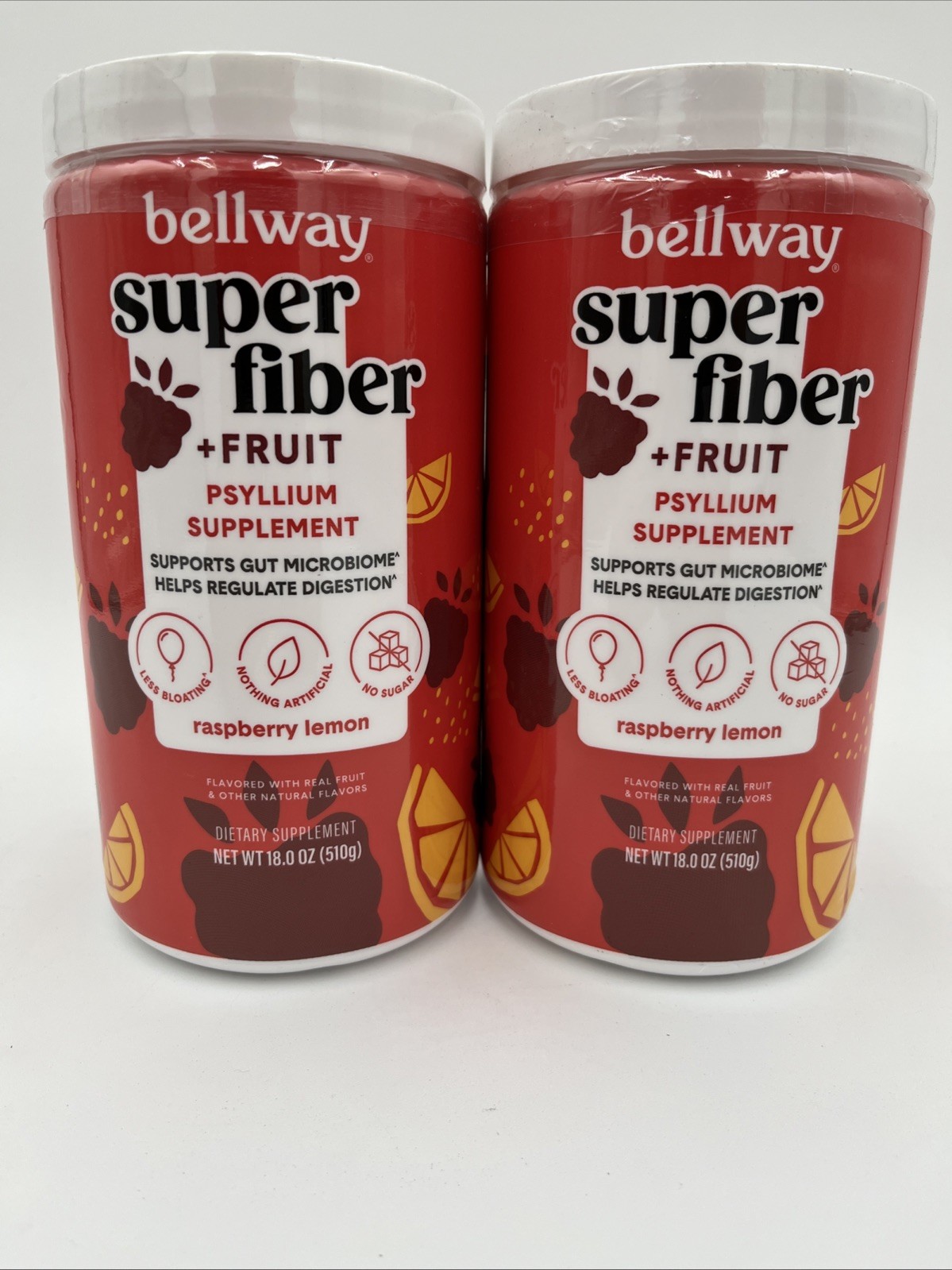 Bellway Super Fiber + Fruit Psyllium Husk Raspberry Lemon 36oz 18 x2