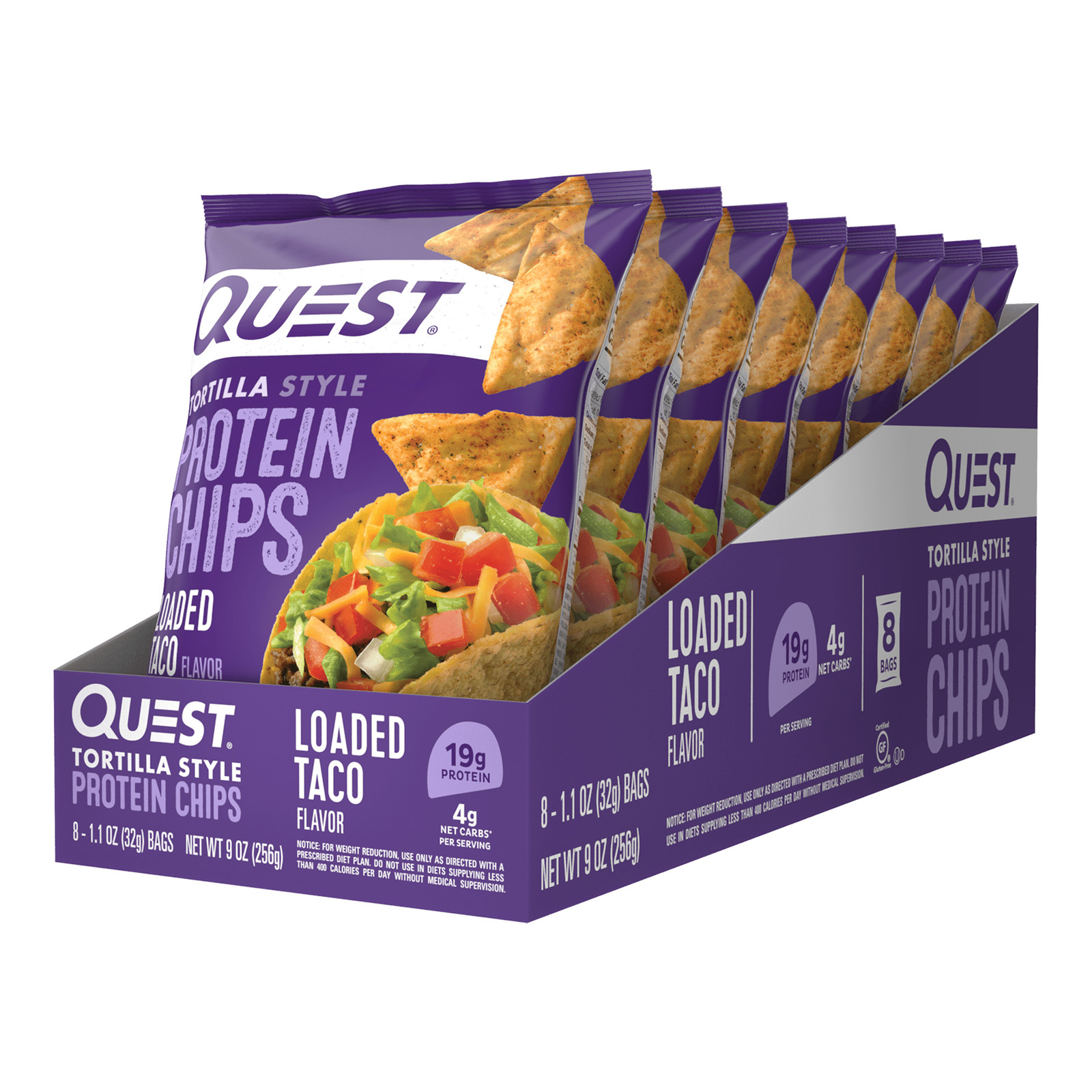 Style Protein Chips with 19g of Protein, Loaded Taco Flavor, 1.1 Oz Bags, 8 Ct