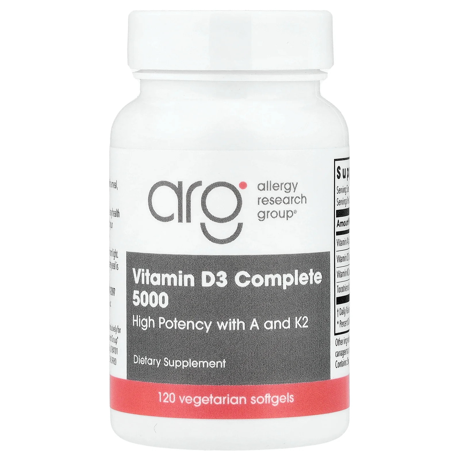 2 X Allergy Research Group, Vitamin D3 Complete 5000, 120 Vegetarian Softgels