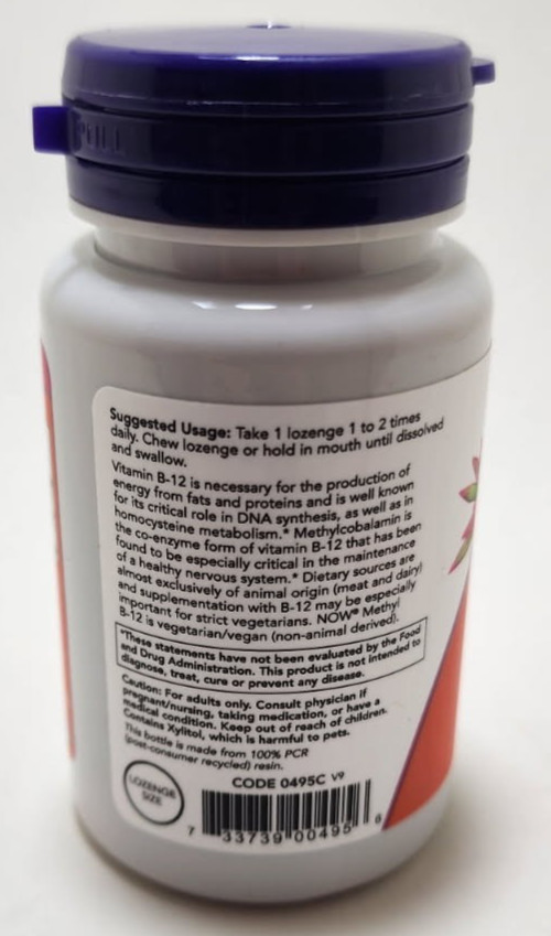 NOW Methyl B-12 1,000 mcg 100 Lozenges Nervous System Health Vegan