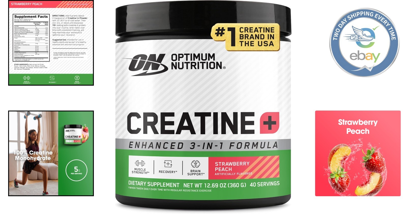 Creatine Monohydrate Plus Powder – Strawberry Peach, 40 Servings for Strength