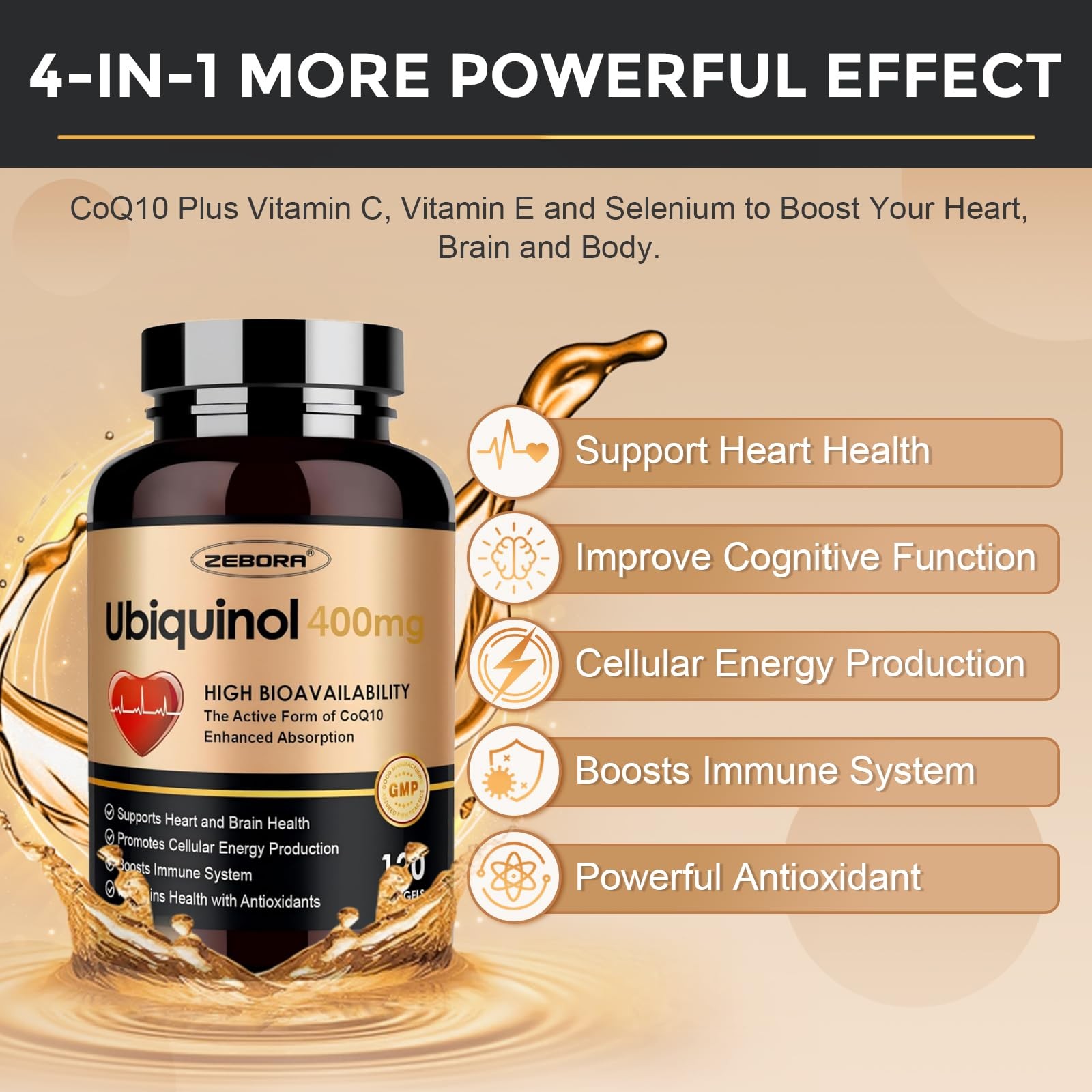Ubiquinol CoQ10 400mg Softgels with Vitamin C & Vitamin E & Selenium, Max-Abs…