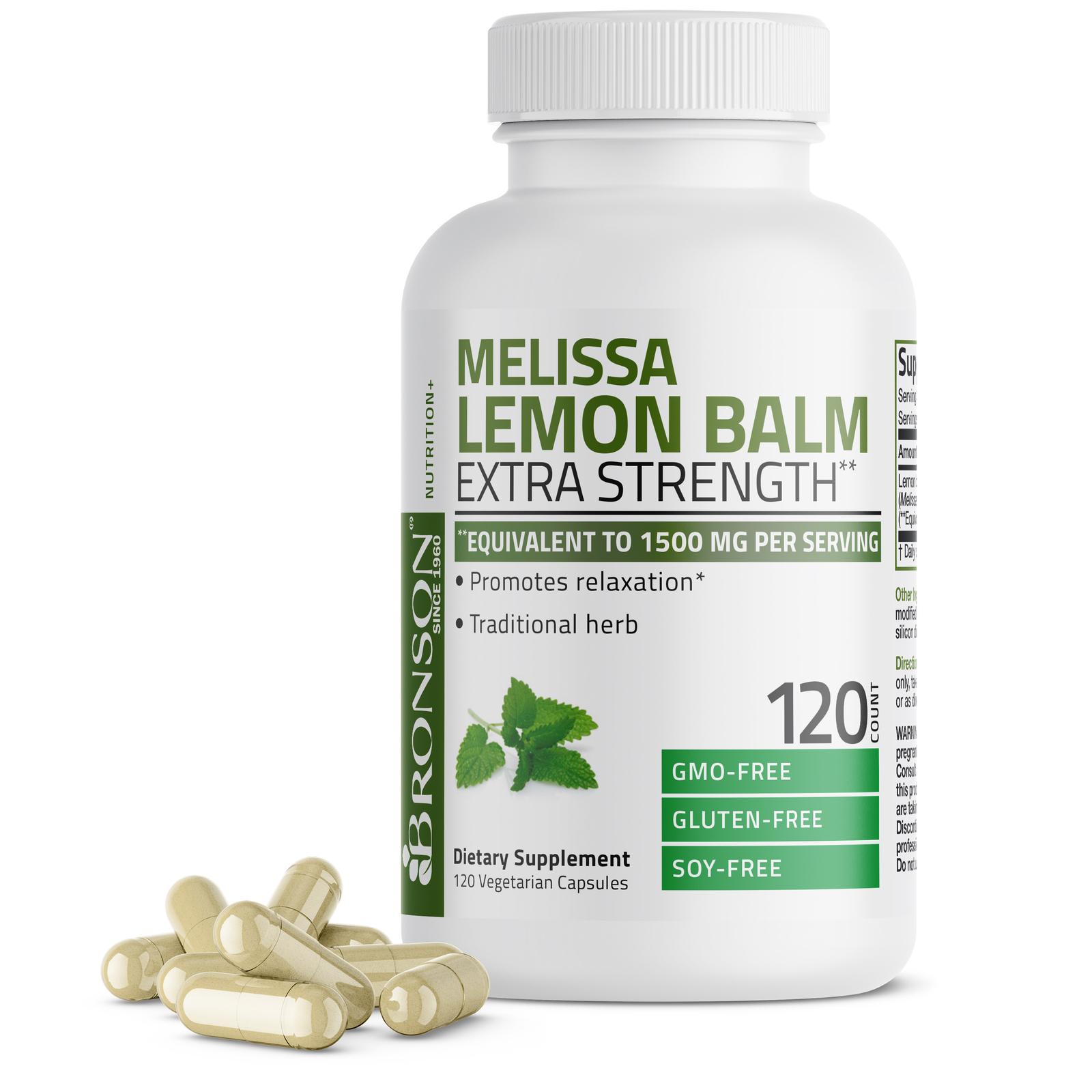 Bronson Melissa Lemon Balm 1500 MG Promotes Relaxation, 120 Capsules