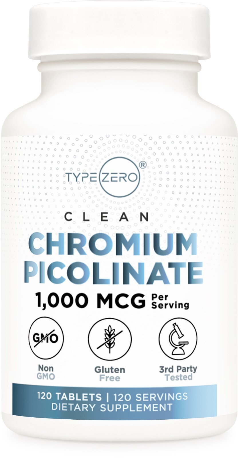 Type Zero Clean Chromium Picolinate Tablets (120 Count) 1,000 MCG Per Serving