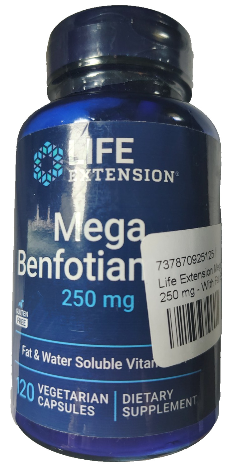 Mega Benfotiamine Life Extension 250 Mg 120 Vegetarian Capsules Exp 04/2027