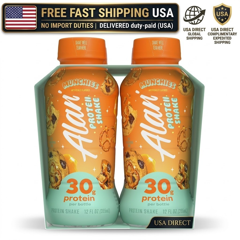 Alani Nu Protein Shake, Munchies, 12 fl oz, 4 Pack, Bottles, 30g Protein, Gluten