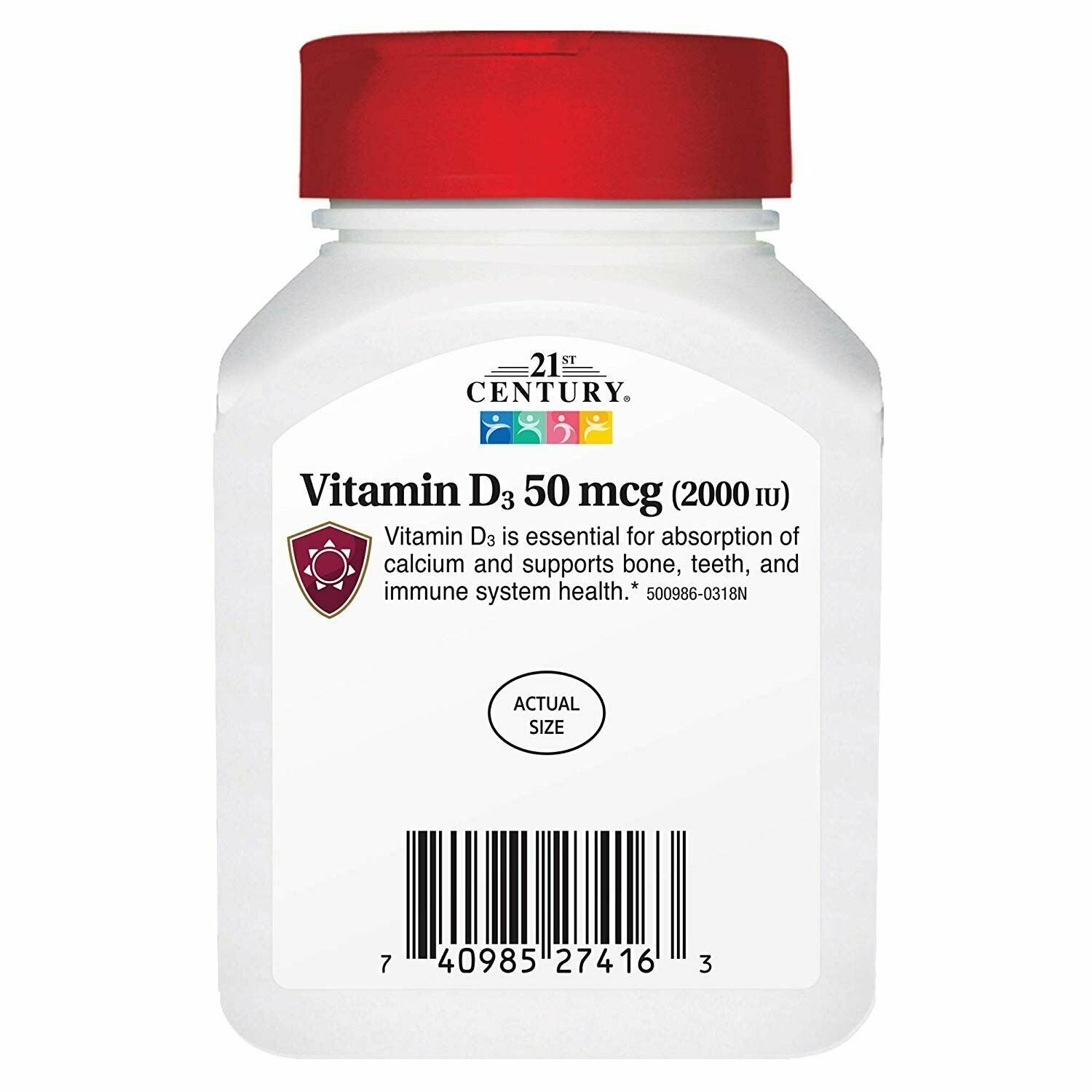 21st Century Vitamin D3 2000 IU Rapid Release Softgels Gluten Free 50 mcg 250 Ct