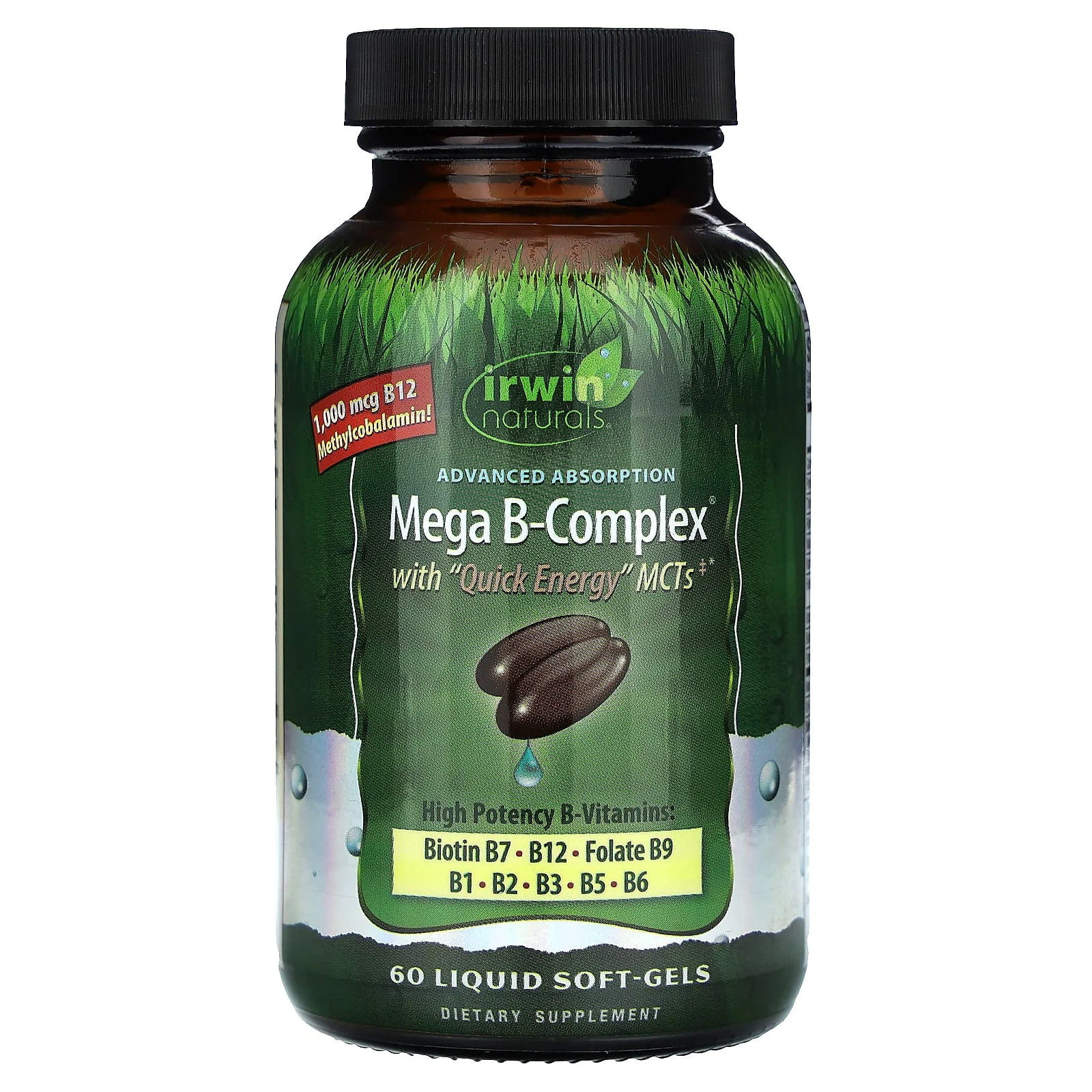 2 X Irwin Naturals, Mega B-Complex with Quick Energy MCT’s, 60 Liquid Soft-Gels