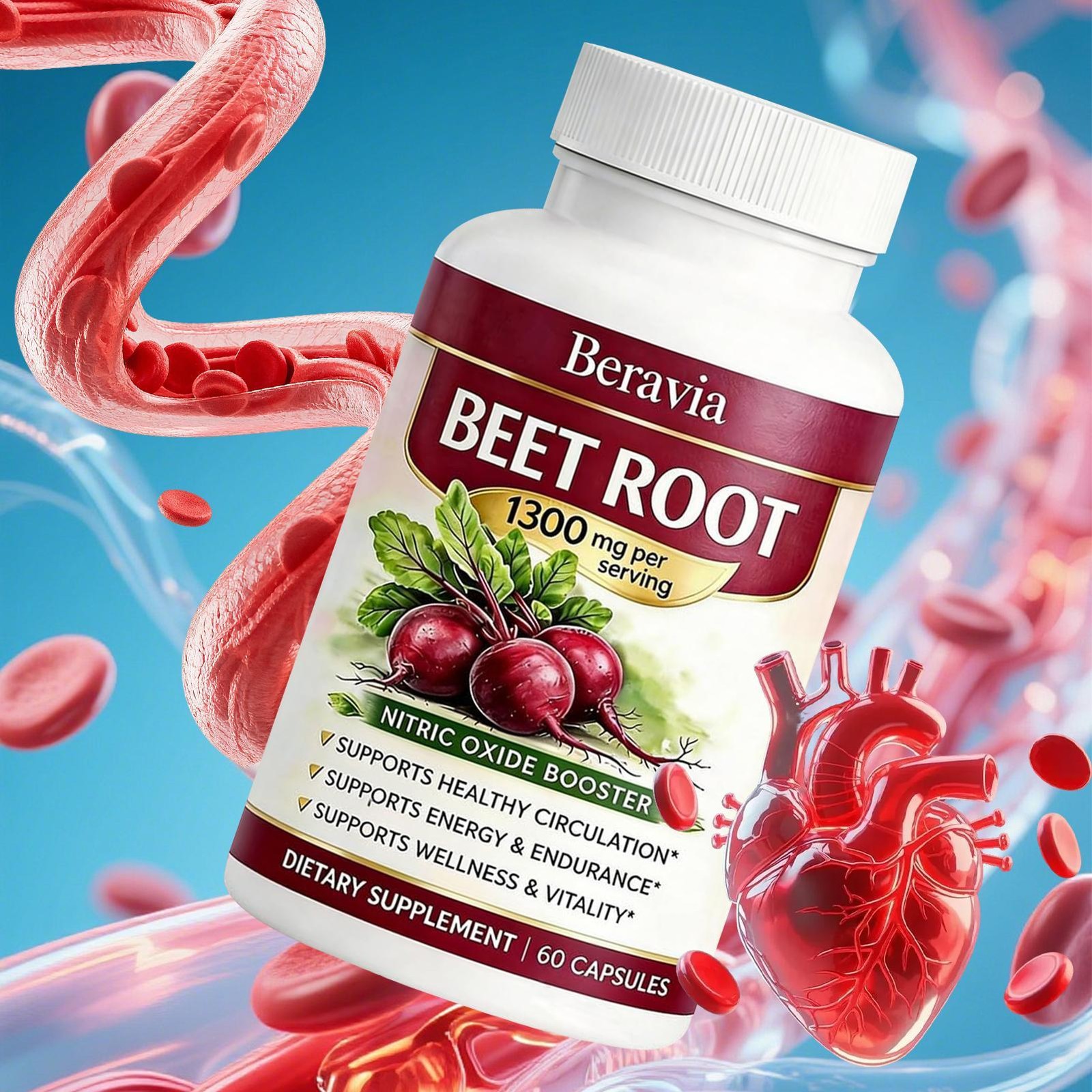 Beravia Beetroot Capsules 1300mg, Vegan, Non-GMO, And Gluten-Free – 60 Capsule1