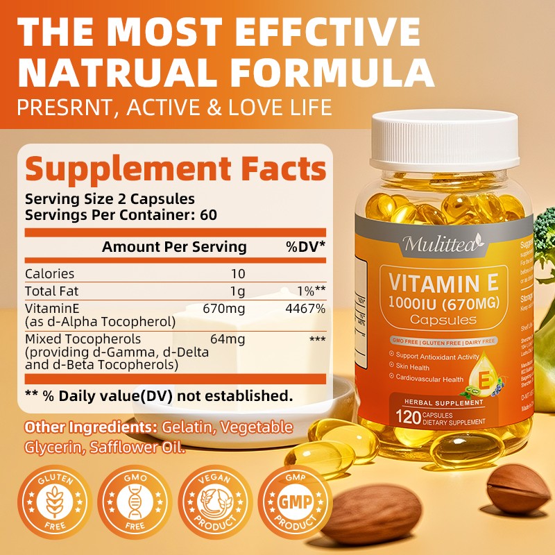 Vitamin E 1000 Iu 670mg Capsules – Supports Skin, Hair, Immune and Eye Health