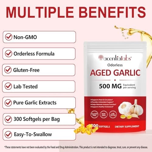 Odorless Garlic 500Mg per Servings, 300 Softgels | 2 Years Aged Garlic Extra…