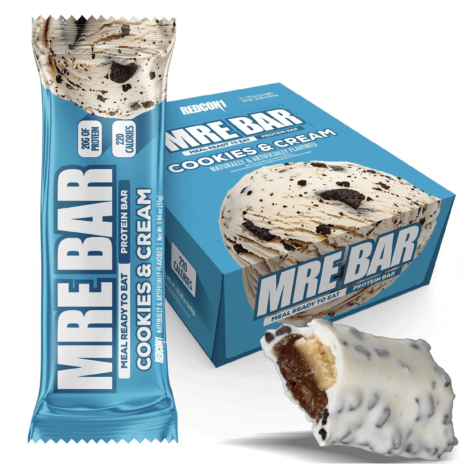MRE Cookies & Cream Protein Bars – 12 Count Snack Bars for Breakfast or Post-…