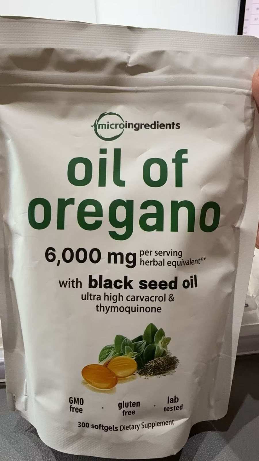Micro Ingredients Oil of Oregano 6000mg w/ Black Seed Oil 300 Softgels