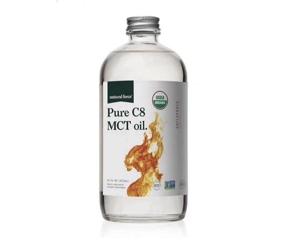 Natural Force Organic Pure C8 MCT Oil – Liquid MCT Oil in Glass Bottle, 16 Ounce