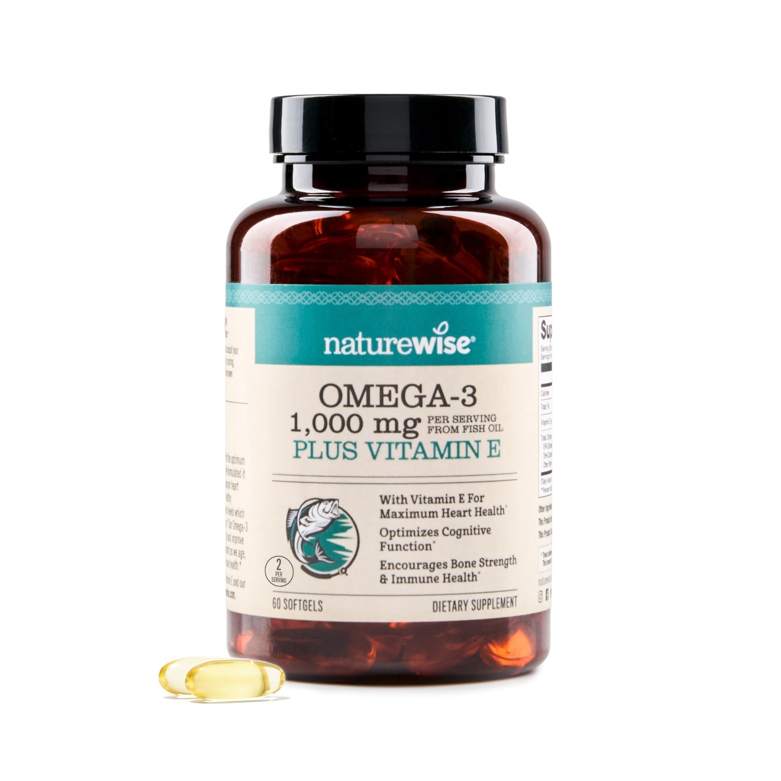 NatureWise Extra-Strength Omega 3 Fish Oil Supplement – 1000mg per Serving – 600